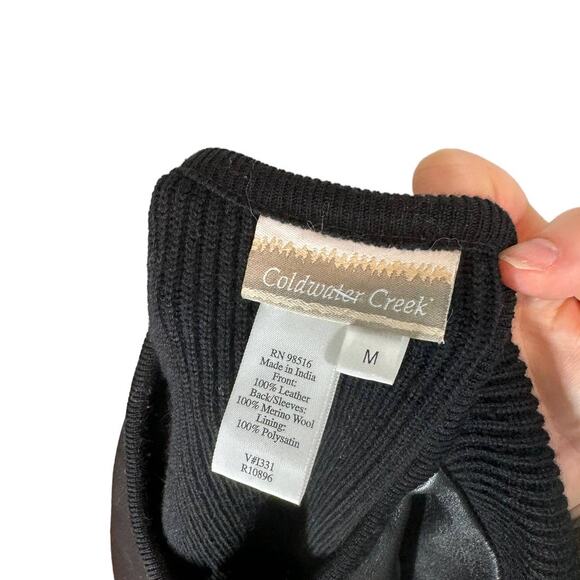 Coldwater Creek Leather and Merino‎ Wool Zip Front Jacket Black Medium - Picture 5 of 8